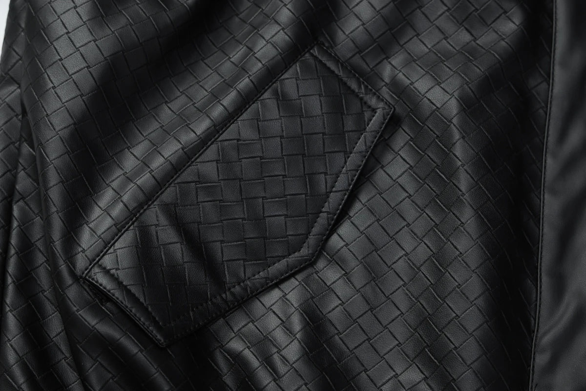 Dulzura 2025 Autumn Fashion Casual Turn-Down Collar Long Sleeve Zipper Slim Woven Leather Jacket Party Club Street Style Clothes