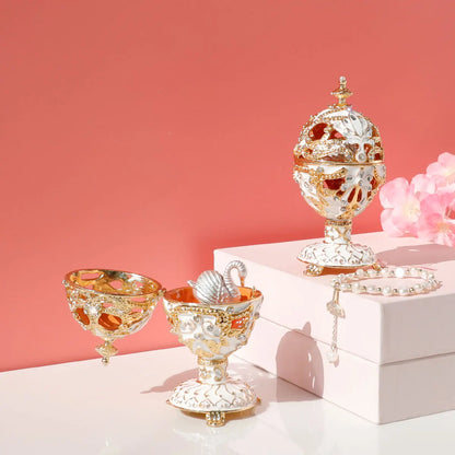 Faberge Egg Style Hand Painted Decorative Trinket Box with Hinged, Classic Ornaments Home Decor, Unique Easter Day Gift