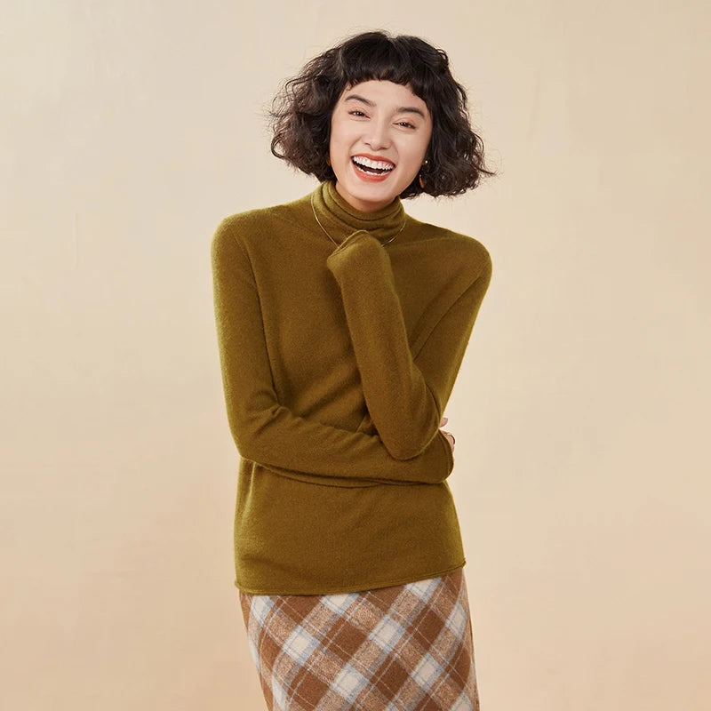 New Women's Cashmere Sweater 100% Pure Cashmere Knitted High Collar Hoodie Hot Selling Soft Solid Color Women's Top
