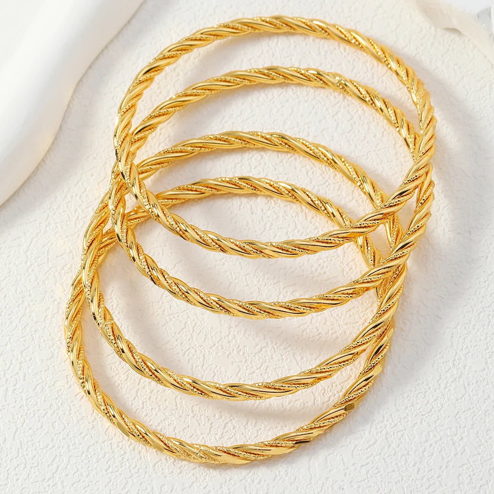 4 pieces/set Middle East Saudi Fried Dough Twists copper thin ring multilayer women's bracelet