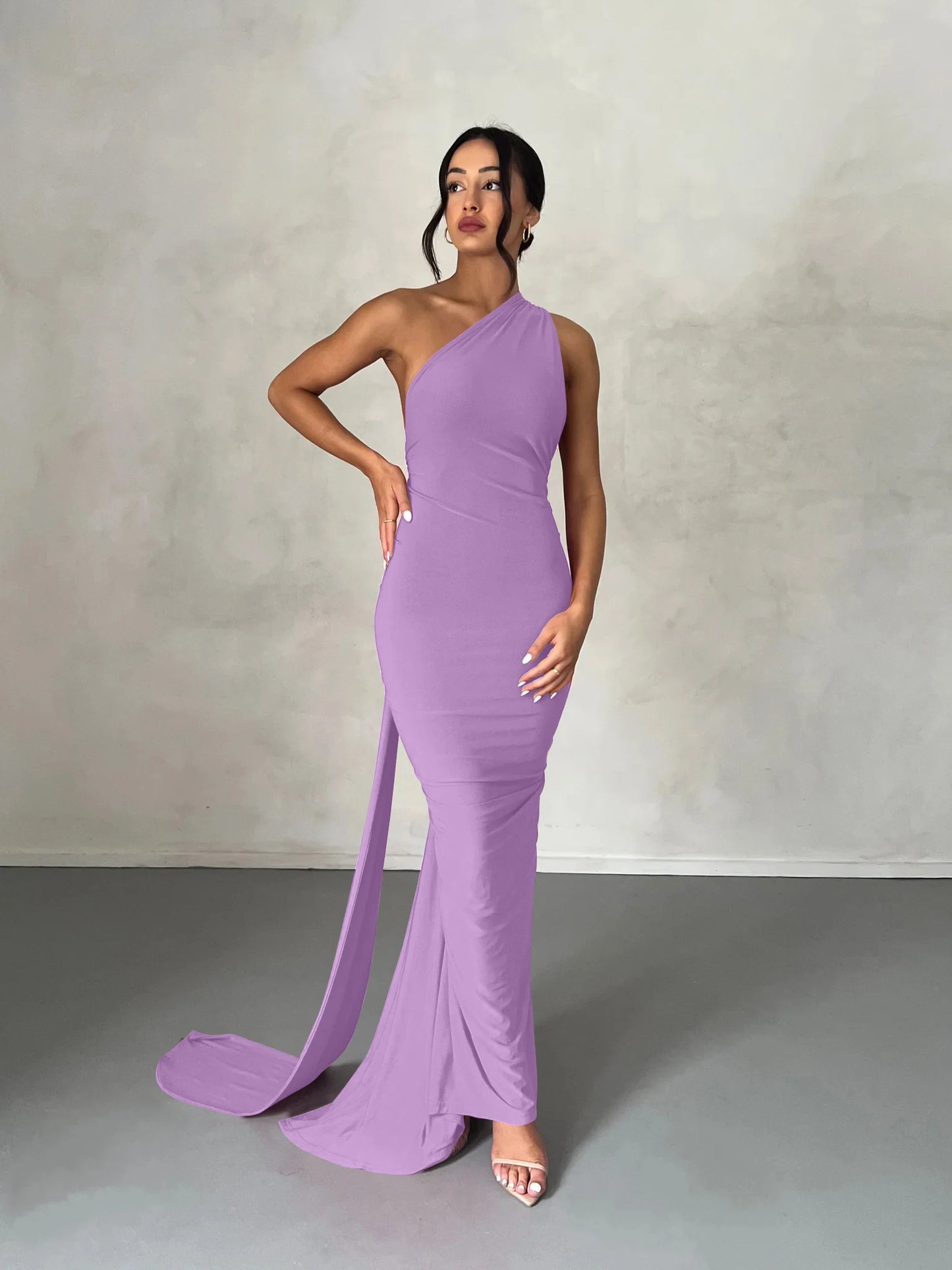 Hugcitar One Shoulder Backless Adjustable Scarf Loop Ruched Sexy Maxi Dress 2025 Women Elegant Y2K Streetwear Festival Outfit