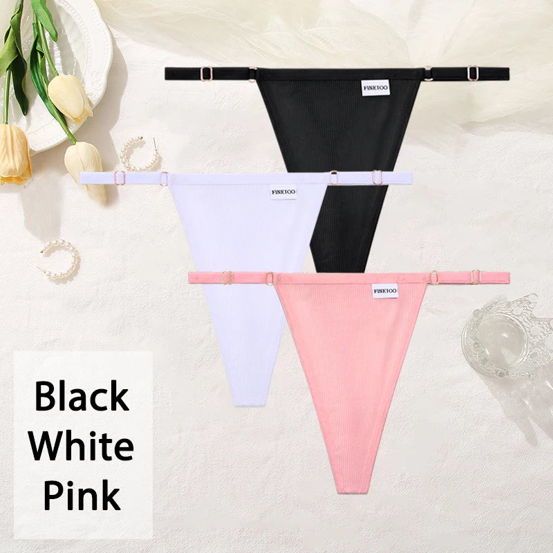 3PCS/Set Women Cotton Panties Sexy T-Back Thong Adjustable Waist G-String Underwear Breathable Soft Intimates Lingerie FINETOO