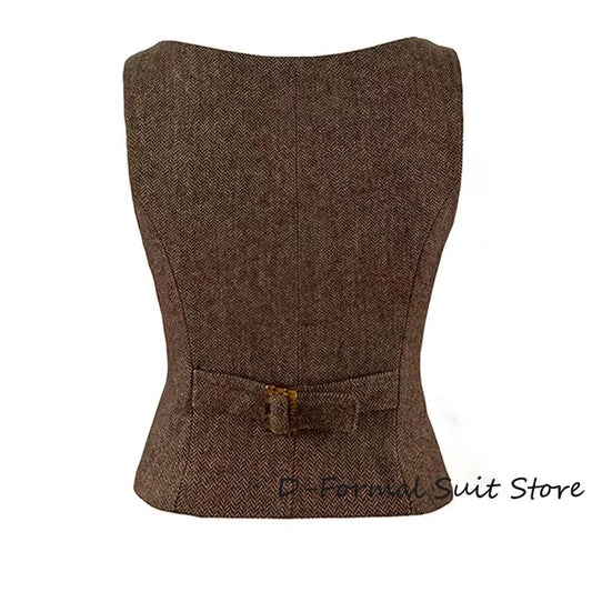 Herringbone Women Sleeveless V-Neck Slim Fit Vintage Wool Jacket Casual Summer Knit Vest By Women's Sports Suit New Outerwear