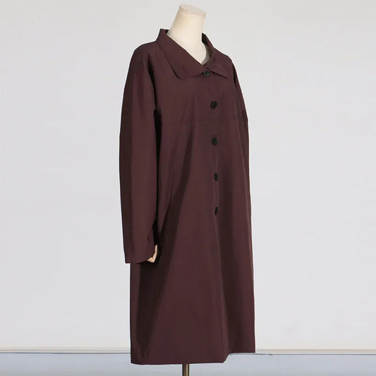 EtherealBe simple style long sleeve trench coat in a rich burgundy color with button closure