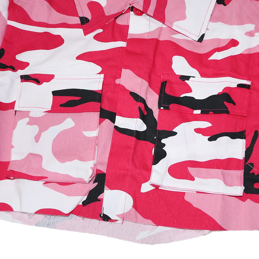 Women's Clothes Coats Casual Fashion Camouflage Print Large Pocket Lapel Long Sleeve Short Jacket for Women