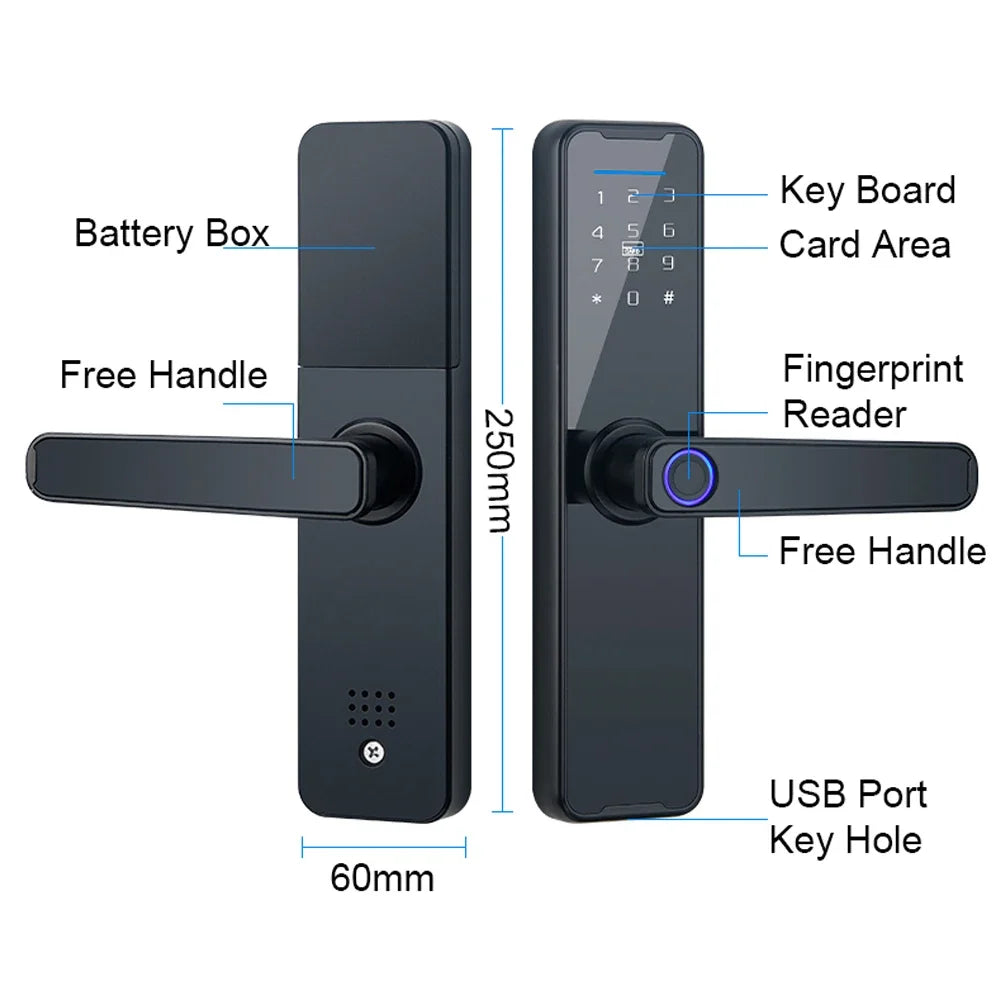 Tuya App Electronic Digital Smart Door Lock Biometric Fingerprint Password Remote Unlocking Keyless Office Apartment Door Lock