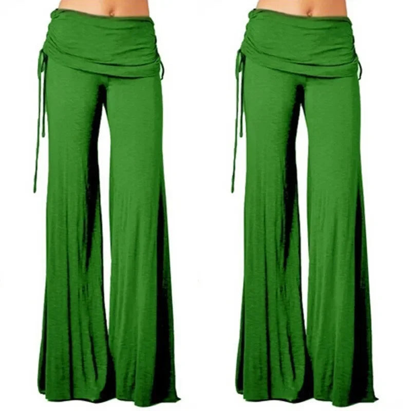 EtherealBe women's medieval cosplay pants in green with a flowy design and adjustable tie waist