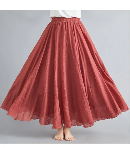 Fashion Solid Cotton Linen Women Skirts Maxi Elegant Harajuku Saia Casual Loose Long Skirt Ladies Clothes Faldas Ropa Mujer