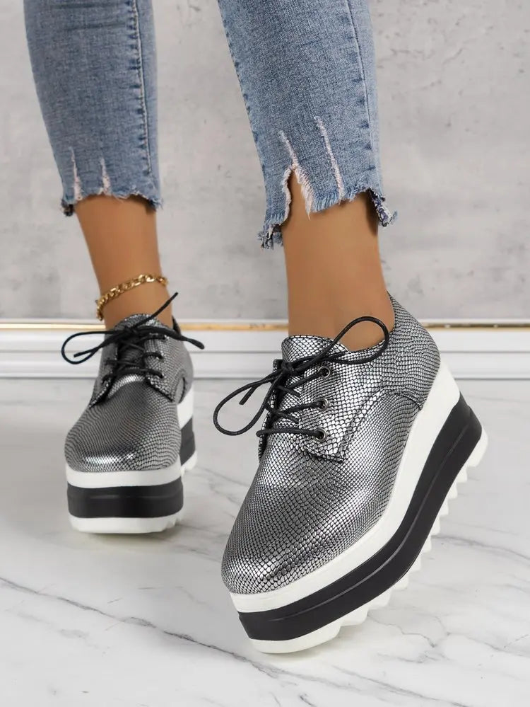 Women's Platform Wedge Heeled Shoes Casual Lace Up Outdoor Shoe Comfortable High Heel Sneakers Low Top Sneaker Thick Sole