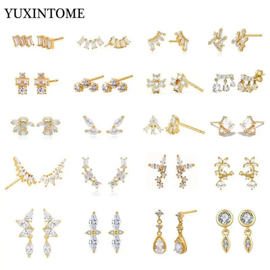 925 Sterling Silver Ear Needle Geometric Zircon Metal Earrings for women Shiny Crystal Luxury Small Stud Fashion Wedding Jewelry