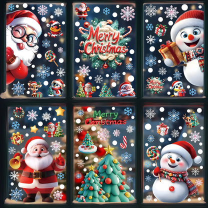 Christmas Window Static Clings Snowman Santa Claus Snowflake Reindeer Cute Xmas Decoration Decal Sticker Home Ornaments Supplies