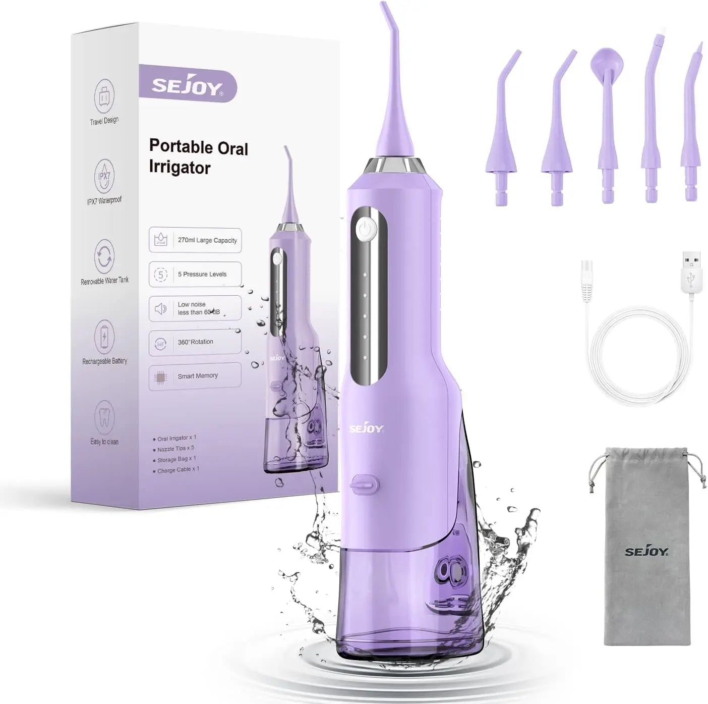 SEJOY Water Flosser for Teeth Irrigator Teeth Whitening Tool Portable Water Pick Personal Care Appliances Dental Teeth Cleaner