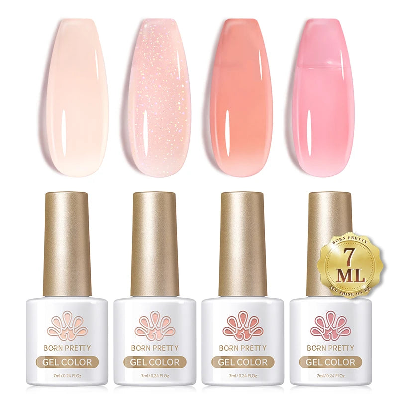 BORN PRETTY 7ml Glitter Gel Nail Polish Set Sparkly Shiny Gold Silver Pink Glitter Gel Polish Kit Winter Christmas Gift Box