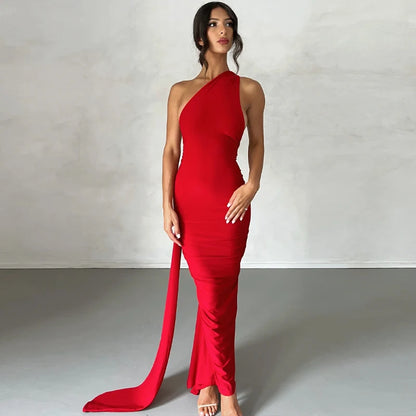 Hugcitar One Shoulder Backless Adjustable Scarf Loop Ruched Sexy Maxi Dress 2025 Women Elegant Y2K Streetwear Festival Outfit