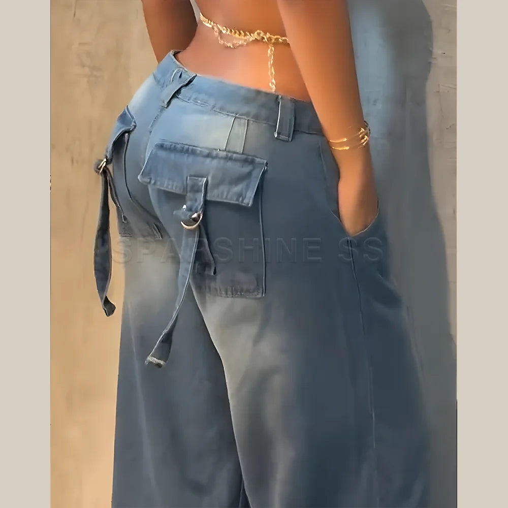 Jeans for Women Straight Pants Vintage Denims Washed Mid Waist Loose Fit Wide Leg Denim Long Pants 2025 Streetwear