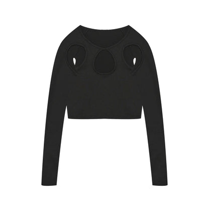 Spring and Summer Europe and the United States Hot New Street Selling Pure Color Round-necked Long-sleeved Hollow Midriff Shor