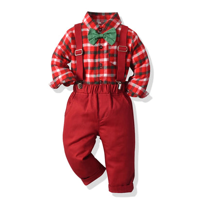 Toddler Boys Clothing Set Autumn Winter Children Suspender 2 PCS Suit Kids Christmas Outfits