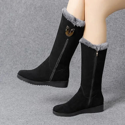 Warm Chelsea High Fur Boots Women 2025 Winter Shoes for Women Chunky Mid-calf Plush Snow Flat Boots ZIP Fashion Botas De Mujer