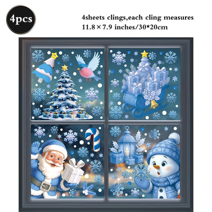 Christmas Window Static Clings Snowman Santa Claus Snowflake Reindeer Cute Xmas Decoration Decal Sticker Home Ornaments Supplies