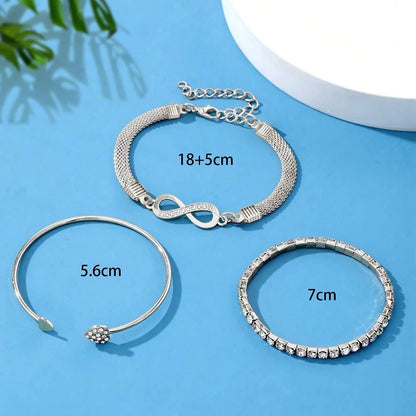 3 Piece Women's Bracelet Silver Retro Personality Fried Dough Twists Bracelet Imitation Gem Exaggerated Punk Bracelet Accessorie
