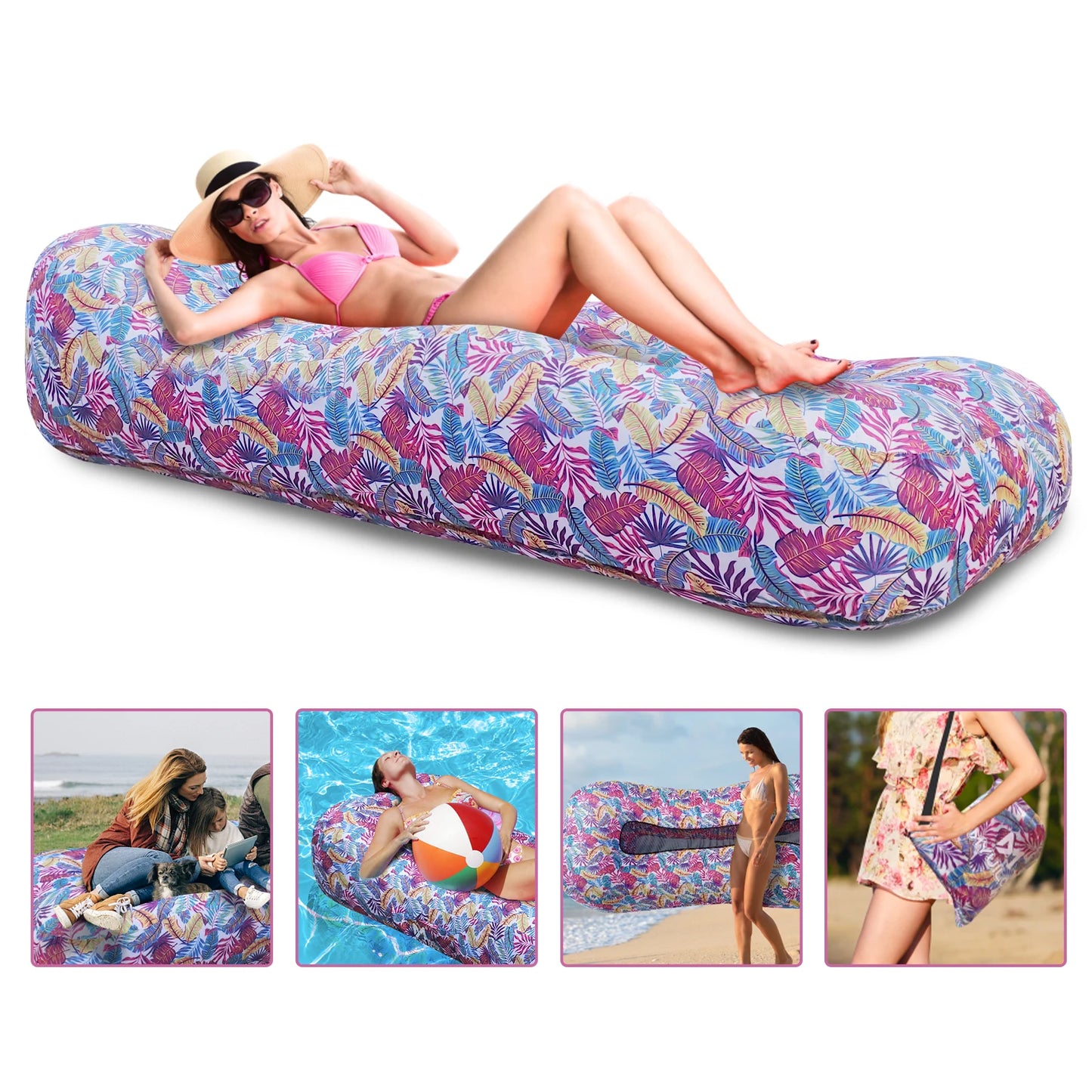 Inflatable Lounger Couch Air Lounger Lazy Sofa Pool Float with Carry Bag for Camping Picnic Beach Swimming Pool Hiking Park