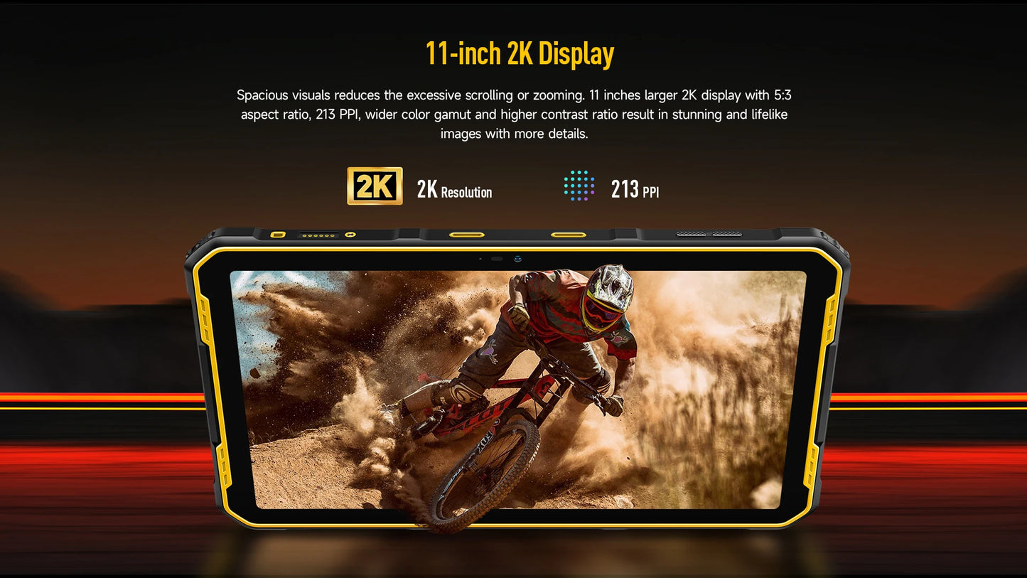 Ulefone Armor Pad 2 Rugged Tablet, 11" 2K, 18600 mAh ,IP68/IP69K Android 13 NFC GPS 4G Tablet Up to16GB +256GB LED Camping light
