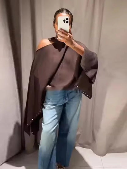 Women's Loose Cropped Cloak Jackets for Women 2025 Summer Rivet Scarf New In Cape Coats And Jackets Holiday Casual Poncho