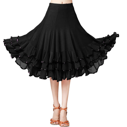Womens Large Swing Lace Skirt Slim Wasit Dancing Ballroom Practice Lace Skirt Female Performance Skirt Women Clothing Faldas