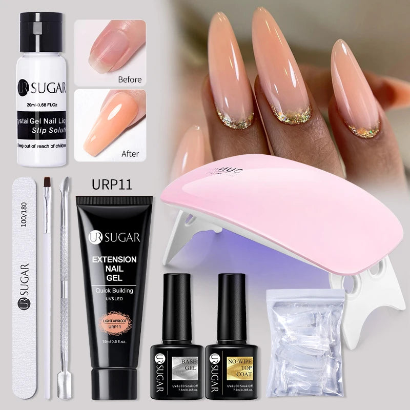 UR SUGAR Acrylic UV Gel Extension Nail Gel Kit Nude Glitter Color Quick Building Gel Nail Polish All For Manicure Nail Art Desig