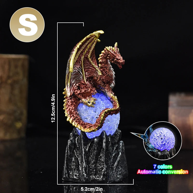7 Color Change Lava Resin Base Dragon Statues Luminescent Dinosaur Holy Dragon Battle Dragon Home Desktop Sculpture Kids Gifts