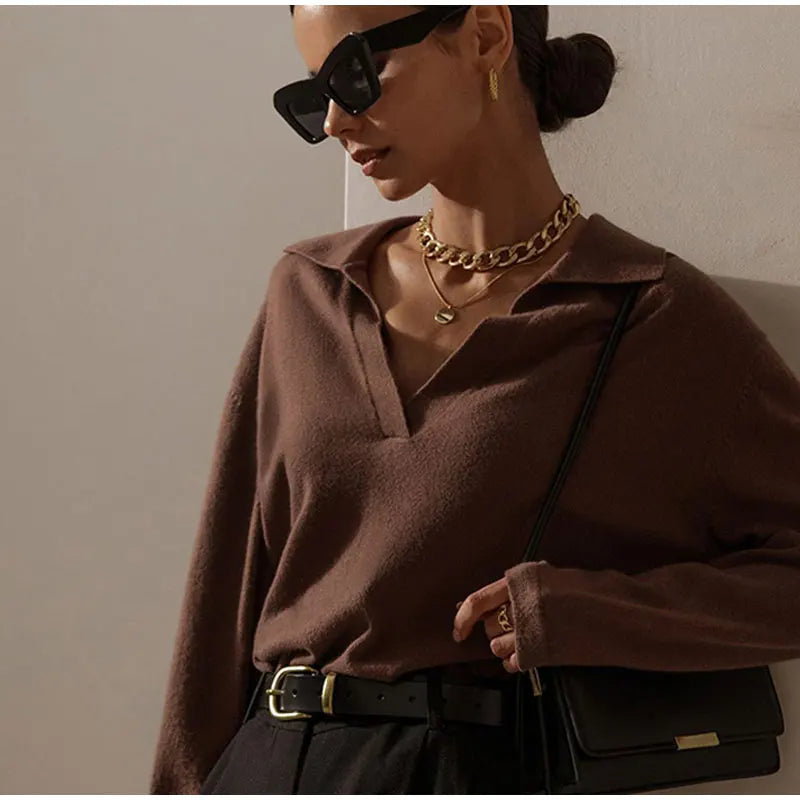 Autumn Casual Solid Long Sleeves Pullovers Sweater Warm Sweaters 2022 Fashion Elegant Lady Tops Women Loose Polo Collar Cloth