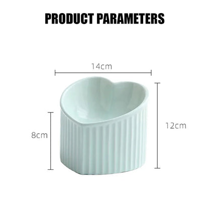 Ceramic Tilted Elevated Cat Bowl Heart Shape Anti Slip Cute for Cats Kitten Small Dogs Functional Width 14cm Handmade Pet Feeder