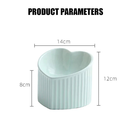 Ceramic Tilted Elevated Cat Bowl Heart Shape Anti Slip Cute for Cats Kitten Small Dogs Functional Width 14cm Handmade Pet Feeder