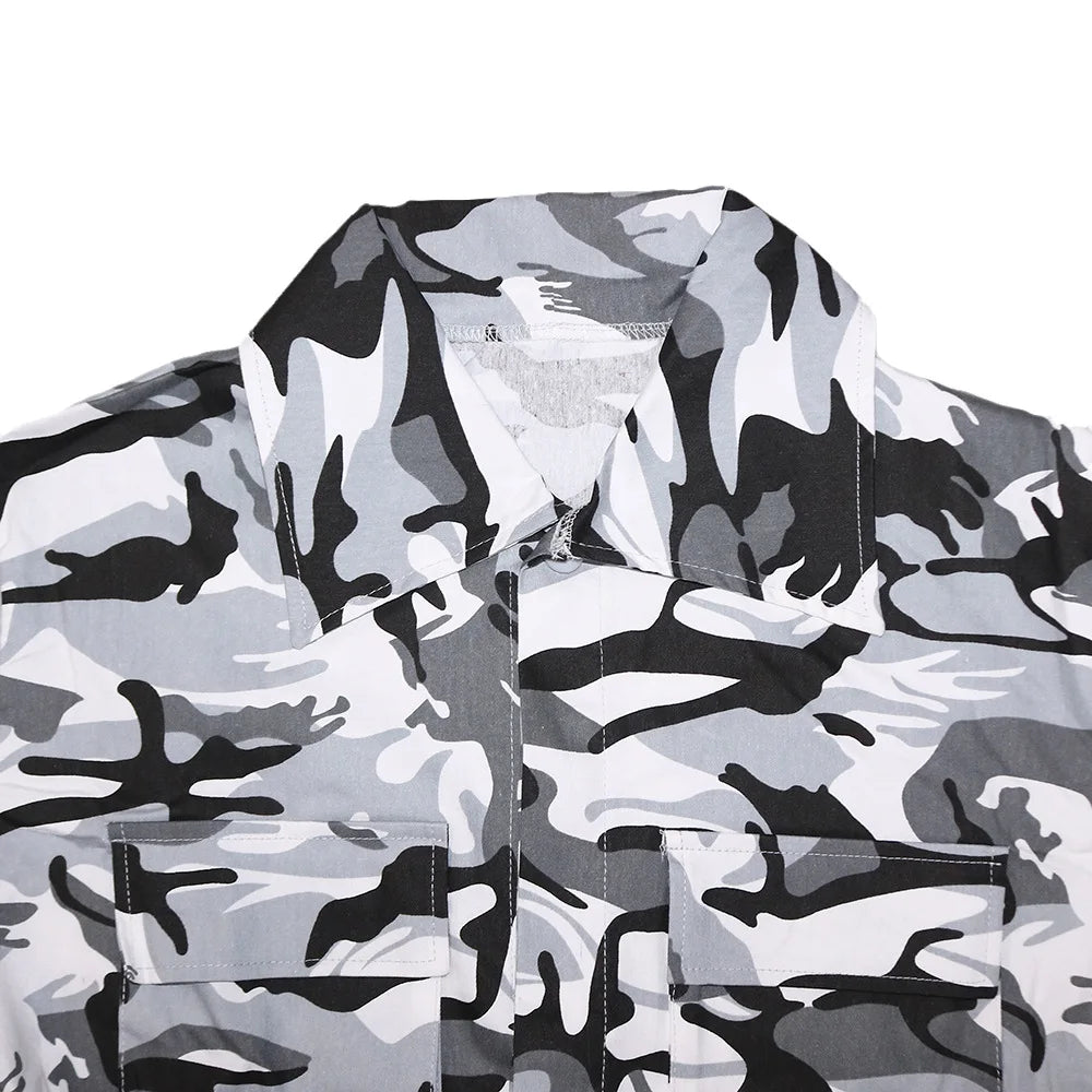 Women's Clothes Coats Casual Fashion Camouflage Print Large Pocket Lapel Long Sleeve Short Jacket for Women