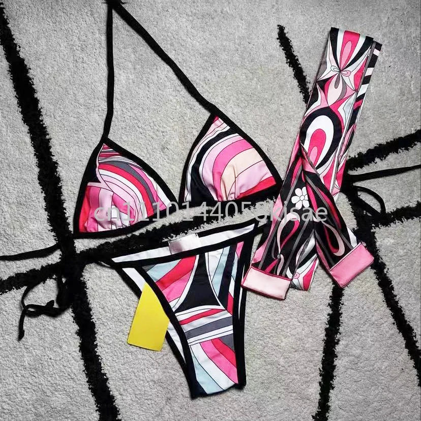 Luxury Design Women's Black Red Scarf Bikini Sets Letter Signature Logo Beachwear Designer Brand Lady Headband Swimsuit Swimwear