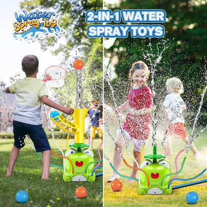 VATOS Kids Outdoor Water Play Sprinklers-2 in 1 Frog Sprinkler Spinning  Catch Ball Game Summer Water Play Set Toys for kids