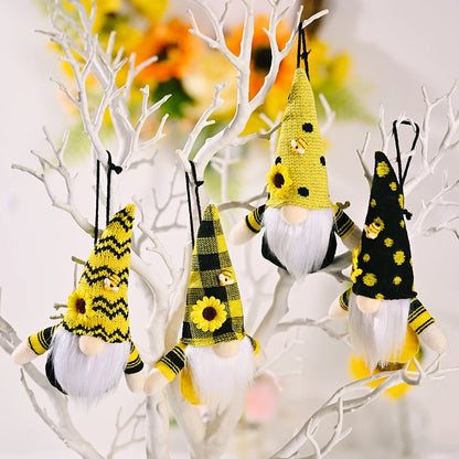 Sunflower Gnome for Home Decor Cute Bee Faceless Doll Pendant Wall Door Hanging Decoration Spring Summer DIY Figurines