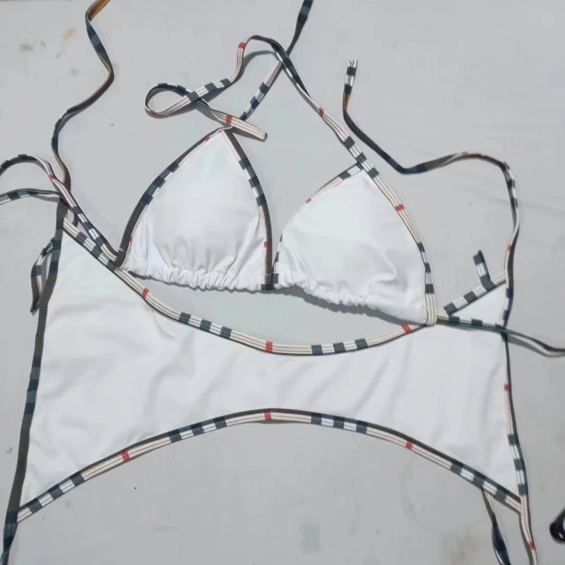 Summer Sexy Solid Color Women's Bikini Bra Thong 2 Piece Swimsuit Beachwear Brazilian Swimsuit Women's Lace-Up Side Biquini New