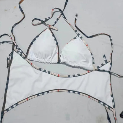 Summer Sexy Solid Color Women's Bikini Bra Thong 2 Piece Swimsuit Beachwear Brazilian Swimsuit Women's Lace-Up Side Biquini New