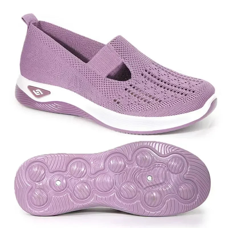 EtherealBe lightweight women's walking flats in lavender with breathable mesh upper and cushioned sole