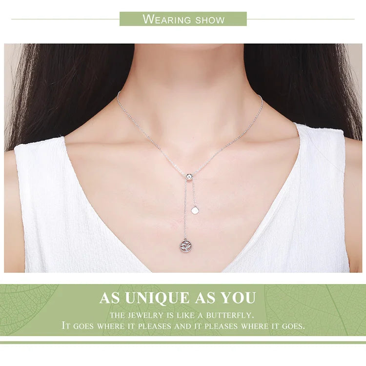 Bamoer 42cm Real 925 Sterling Silver Tree of Life Pendent Necklace for Women Stylish Engagement Wedding Necklace Fine Jewelry