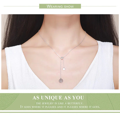 Bamoer 42cm Real 925 Sterling Silver Tree of Life Pendent Necklace for Women Stylish Engagement Wedding Necklace Fine Jewelry
