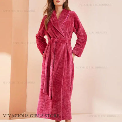 Thicken Flannel Women Long Robe Home Dress Autumn Winter Warm Couple Sleepwear Bathrobe Plush Coral Fleece Lounge Wear Negligee