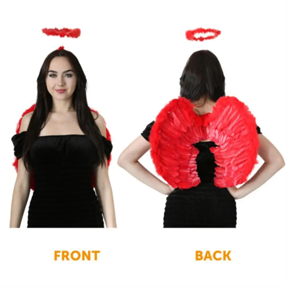 EtherealBe angel wings halo costume set displayed on a model showcasing front and back views
