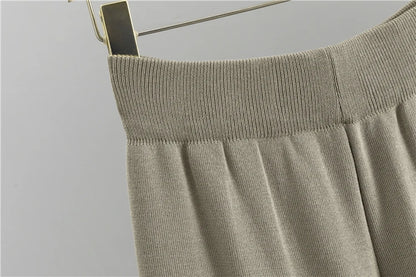 2025 Winter And Autumn Fashionable Elegant Women's Knitted 3-Piece Set cardigan Women's Sweater Women's Wide Leg Pants