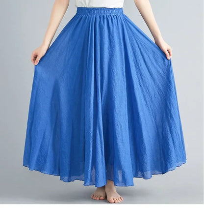 Fashion Solid Cotton Linen Women Skirts Maxi Elegant Harajuku Saia Casual Loose Long Skirt Ladies Clothes Faldas Ropa Mujer