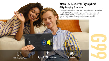 Ulefone Armor Pad 2 Rugged Tablet, 11" 2K, 18600 mAh ,IP68/IP69K Android 13 NFC GPS 4G Tablet Up to16GB +256GB LED Camping light