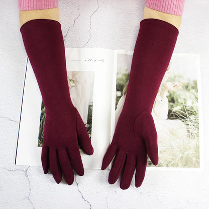 Cotton Long Gloves for Women's Stretch Autumn and Winter Warmth 38cm Windproof and Sun Resistant Knitted Sleeves