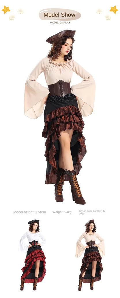 Halloween Womens'S Medieval Pirate Costume Captain Huntress Clubwear Corset Dress Lace Up Play Suit Cosplay Fancy Party Dress