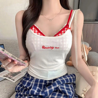 Sexy Plaid Tank Top With Chest Pad Fashion Slim Vest Women Backless Innerwear Camisole Sweet Spicy Girl Women Summer Top 2025